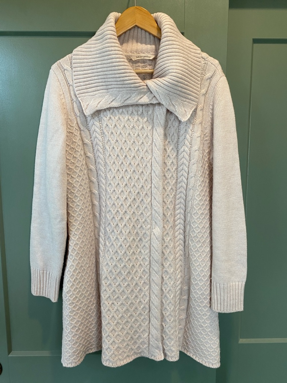 Soft Surroundings Cream Cable-Knit Shawl Collar Cardigan